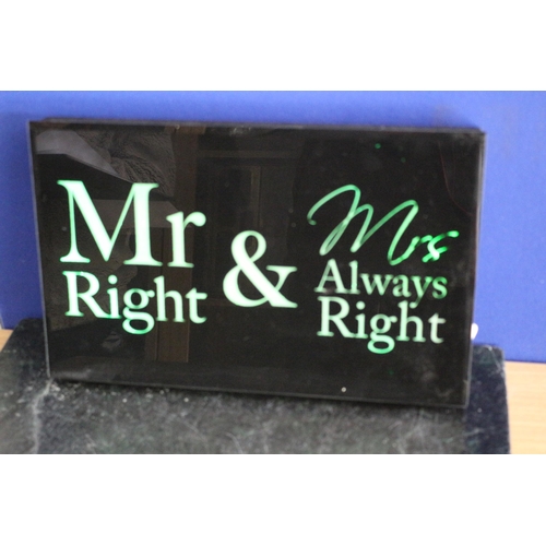 106 - Mr & Mrs Illuminated Sign, 40 x 26cm