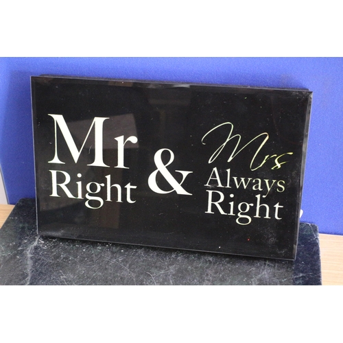 106 - Mr & Mrs Illuminated Sign, 40 x 26cm