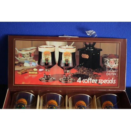 125 - 4 Coffee Specials/ Irish Coffee Glasses, vintage, boxed