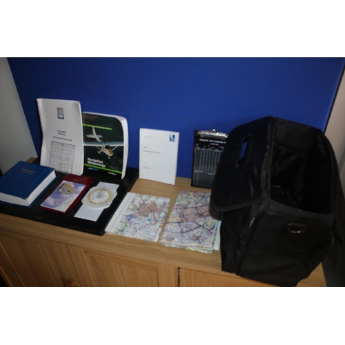 144 - Flight Bag, Pooley's Flight Log, Maps & Other Flight Items