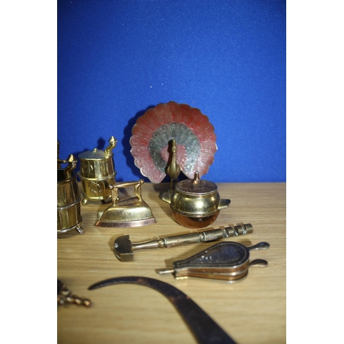 15 - Collection of Metal Miniatures including Brass Peacock, Brass Glass cutter and vintage Metal Callipe... 