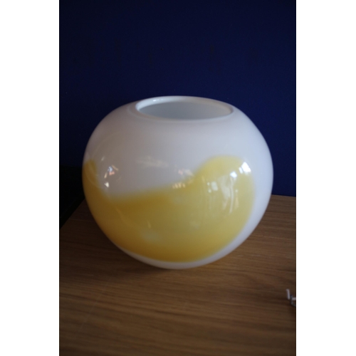 152 - Yellow and White Glass Pot & Dish, Large Dish has chip, Hand Blown, Polished Pontil