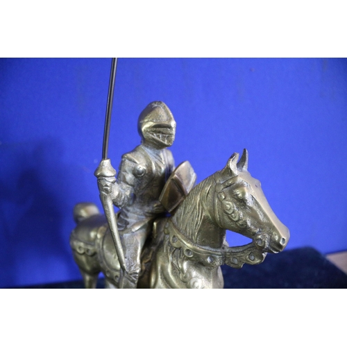 158 - Solid Brass Horse and Knight, Very Heavy, 20cm x 36cm