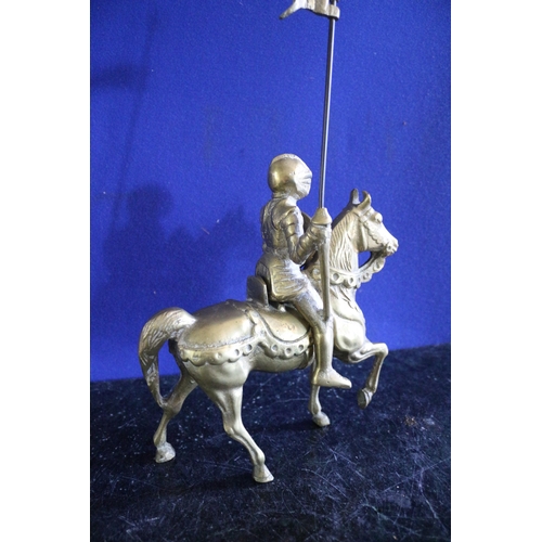 158 - Solid Brass Horse and Knight, Very Heavy, 20cm x 36cm