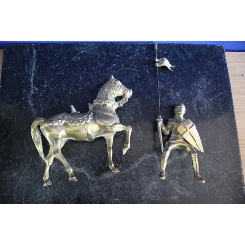 158 - Solid Brass Horse and Knight, Very Heavy, 20cm x 36cm