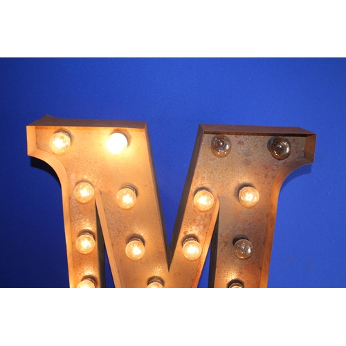 168 - Large Metal M Sign, needing x8 Bulbs, 61.5cm Tall