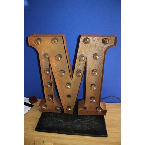 168 - Large Metal M Sign, needing x8 Bulbs, 61.5cm Tall