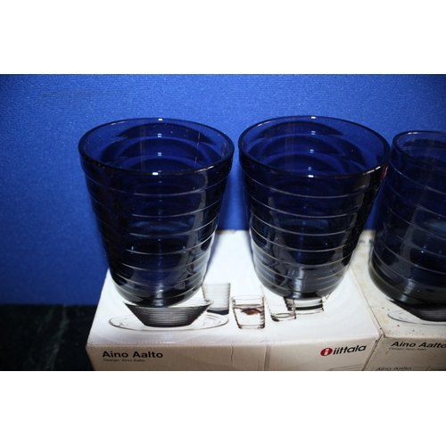 199 - Finnish iittala Aino Aalto Coloured Tumblers x 2 Boxes - Blueberry Blue Colour