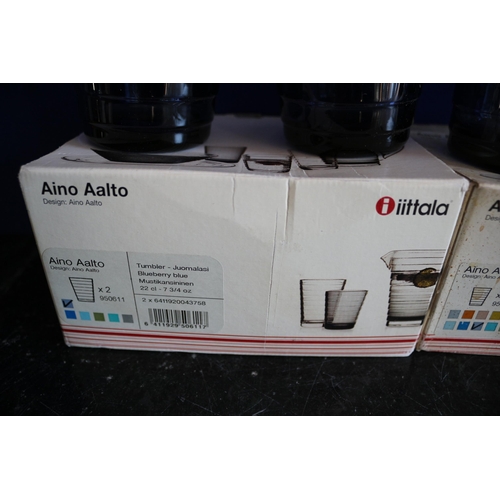 199 - Finnish iittala Aino Aalto Coloured Tumblers x 2 Boxes - Blueberry Blue Colour