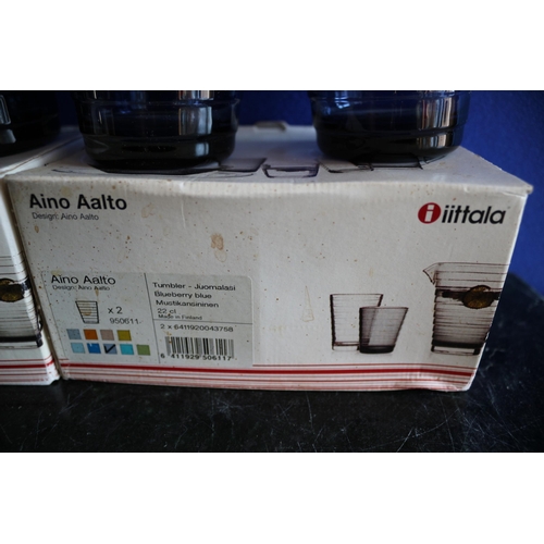 199 - Finnish iittala Aino Aalto Coloured Tumblers x 2 Boxes - Blueberry Blue Colour