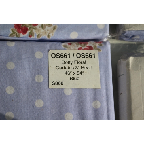 219 - Sandown & Bourne Blue Polka Dot, Floral Curtains, 46 x 48 Inches