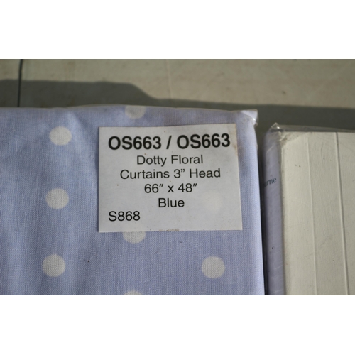 220 - Sandown & Bourne Blue Polka Dot, Floral Curtains, 66 x 48 Inches