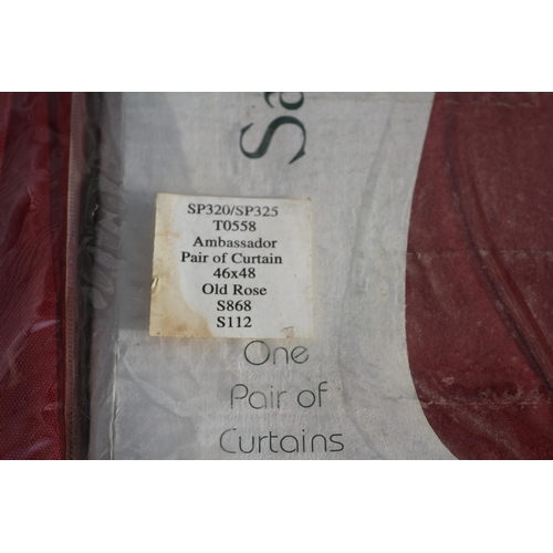 221 - 4 Red Suede Effect Curtains, Various Lengths, 46 x 48 & 46 x 72