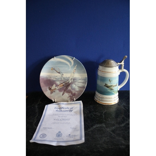 42 - Spitfire Tankard Limited Edition 7679/29900 & Hanging Coalport Plate with Certificate of Authenticit... 