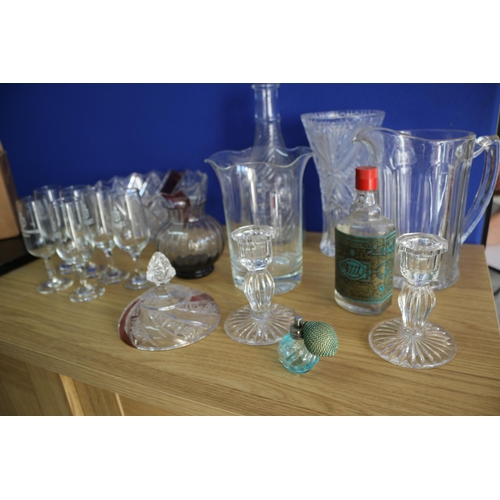 82 - Large Glass & Crystal Selection, 1 glass candle stick is chipped