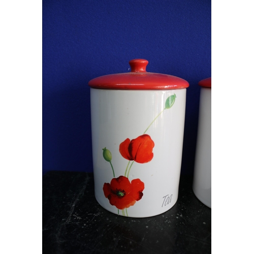 91 - Set of 3 Poppy Design Tea, Sugar & Coffee Pots