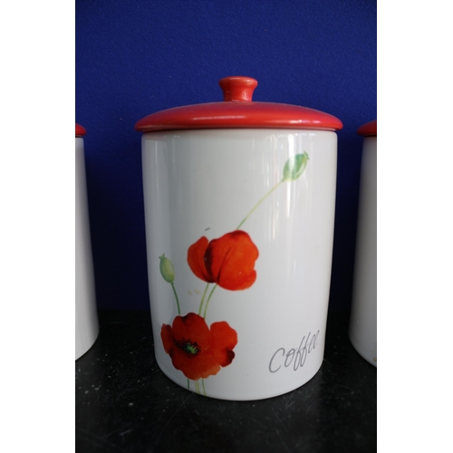 91 - Set of 3 Poppy Design Tea, Sugar & Coffee Pots