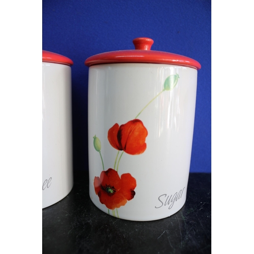 91 - Set of 3 Poppy Design Tea, Sugar & Coffee Pots