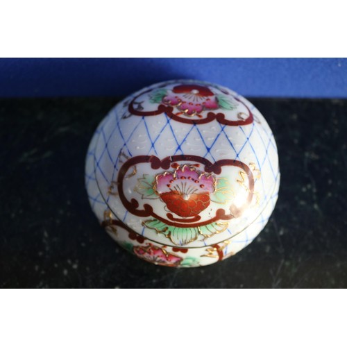 64 - Hand Painted Lidded Pot, 10cm across