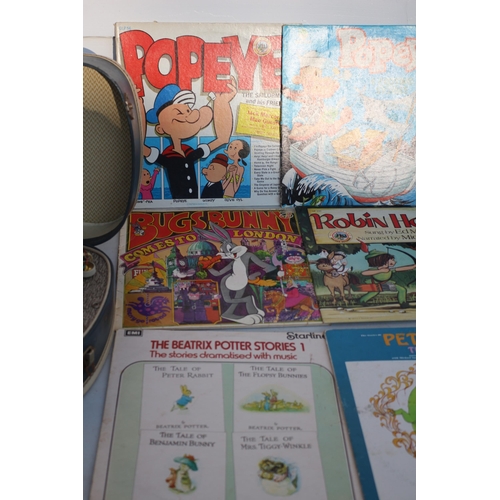 248 - Fedility Record Player & Vinyls including Popeye and Bugs Bunny Comes to London