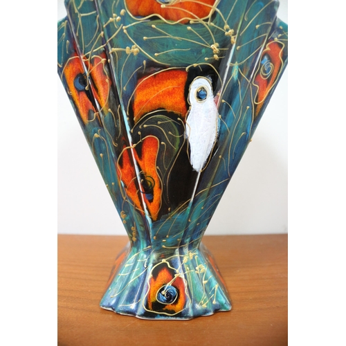 286 - Anita Harris Fan Vase with Toucan Design, 21.5 x 9 cm