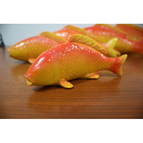 293 - Set of 5 Wall Hanging Gold Fish, Biggest is 38cm, smallest is 15.5cm