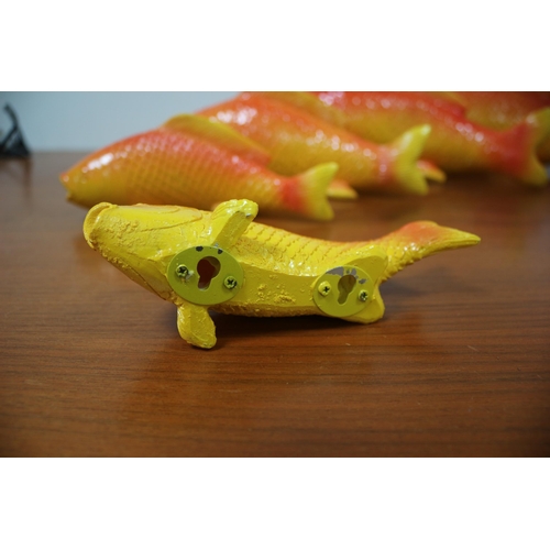 293 - Set of 5 Wall Hanging Gold Fish, Biggest is 38cm, smallest is 15.5cm