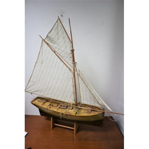 303 - Large Wooden Scale Model of a Sailboat on Stand, 110 x 100