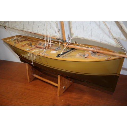 303 - Large Wooden Scale Model of a Sailboat on Stand, 110 x 100