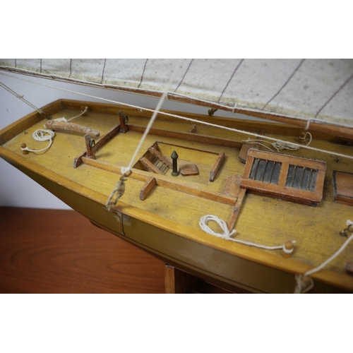 303 - Large Wooden Scale Model of a Sailboat on Stand, 110 x 100