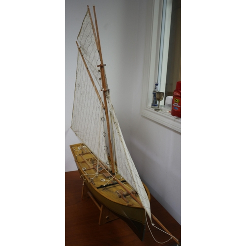 303 - Large Wooden Scale Model of a Sailboat on Stand, 110 x 100