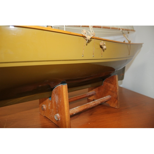 303 - Large Wooden Scale Model of a Sailboat on Stand, 110 x 100