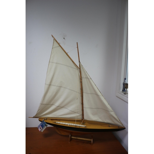 304 - Large Wooden Scale Model of a Sailboat on Stand, 110 x 100, Labelled