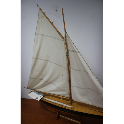 304 - Large Wooden Scale Model of a Sailboat on Stand, 110 x 100, Labelled