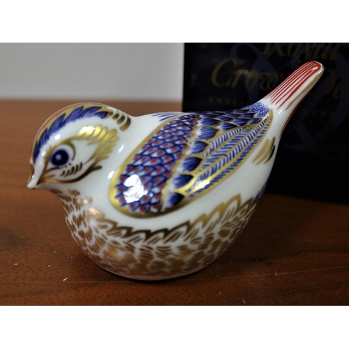 306 - Boxed Royal Crown Derby Goldcrest including Gold Stopper Paperweight