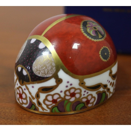 307 - Royal Crown Derby 2 Spot Ladybird, Gold Stopper, Paperweight