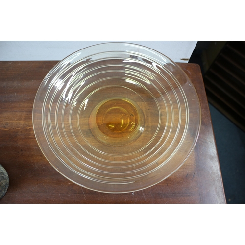 664 - Large Whitefriars Glass Dish, Yellow colour 
36cm