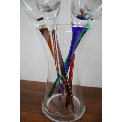 666 - Vase & 6 Champagne Flute Glasses with Different Coloured Stems with box