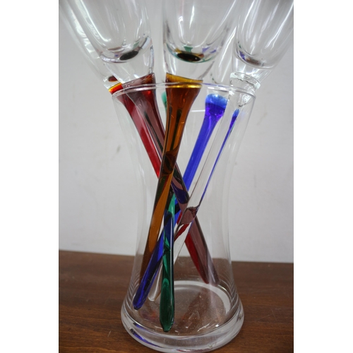 666 - Vase & 6 Champagne Flute Glasses with Different Coloured Stems with box