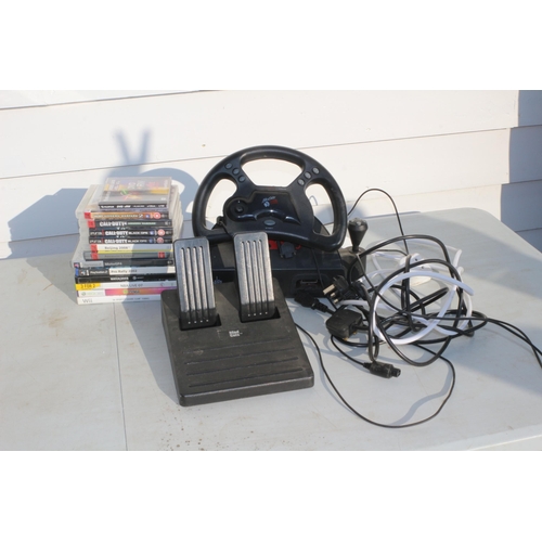 54 - Bundle of PS Games & Steering Wheel with Foot Pedals