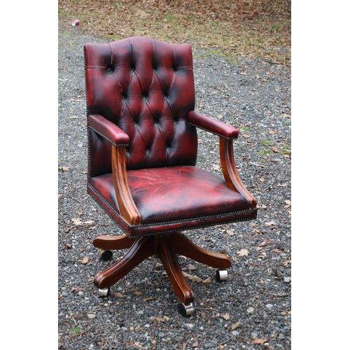 3 - Chesterfield Style Button Back, Ox Blood Office Chair, By Mekanikk of Norway