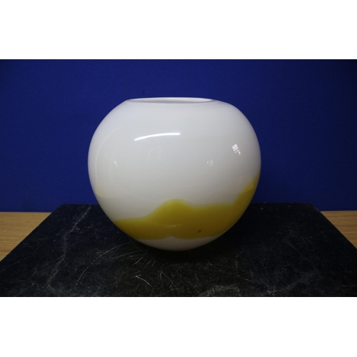 115 - White and Yellow Heavy Glass Bowl