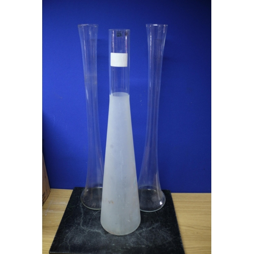 120 - 3 x Tall Glass Vases - Tallest 78cm