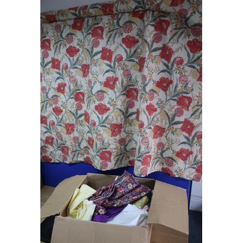 128 - Roll of Decorative Material plus a Box of Fabric