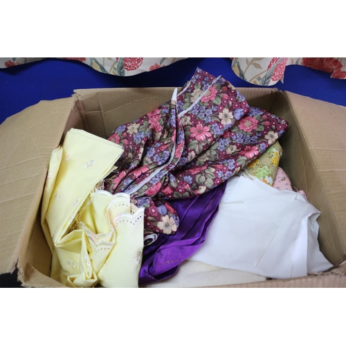 128 - Roll of Decorative Material plus a Box of Fabric