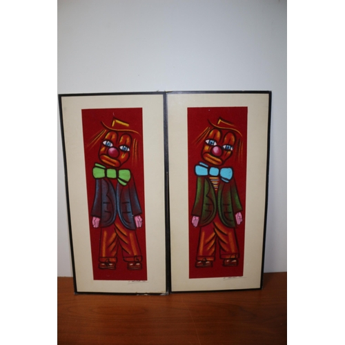 21 - 2 Acrylic on Felt Clown Pictures, Signed in Pen by Artist, 27 x 56 cm each