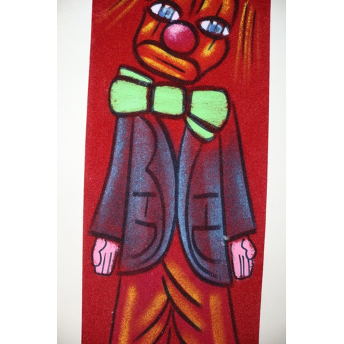 21 - 2 Acrylic on Felt Clown Pictures, Signed in Pen by Artist, 27 x 56 cm each