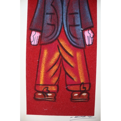 21 - 2 Acrylic on Felt Clown Pictures, Signed in Pen by Artist, 27 x 56 cm each