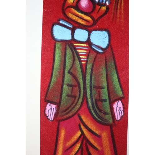 21 - 2 Acrylic on Felt Clown Pictures, Signed in Pen by Artist, 27 x 56 cm each