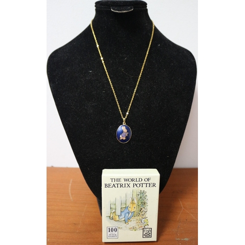 25 - The World of Beatrix Potter, Peter Rabbit, Enamelled Charm, 24ct Gold Plated Charm and Necklace